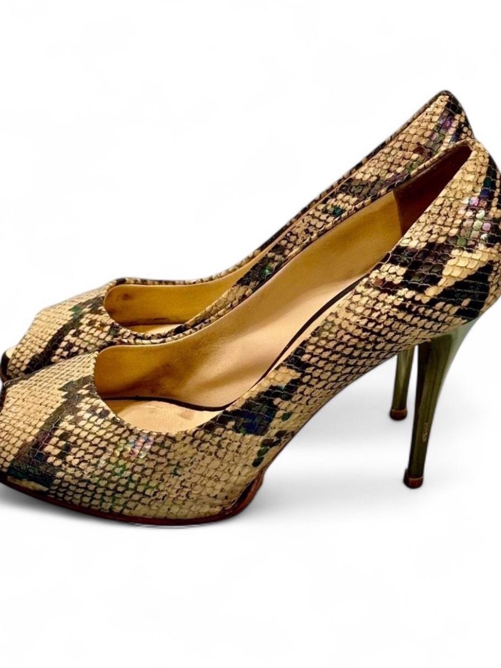 GIUSEPPE ZANOTTI DESIGN Vero Cuoio Python Print Peep-Toe Heels - Picture 6 of 10